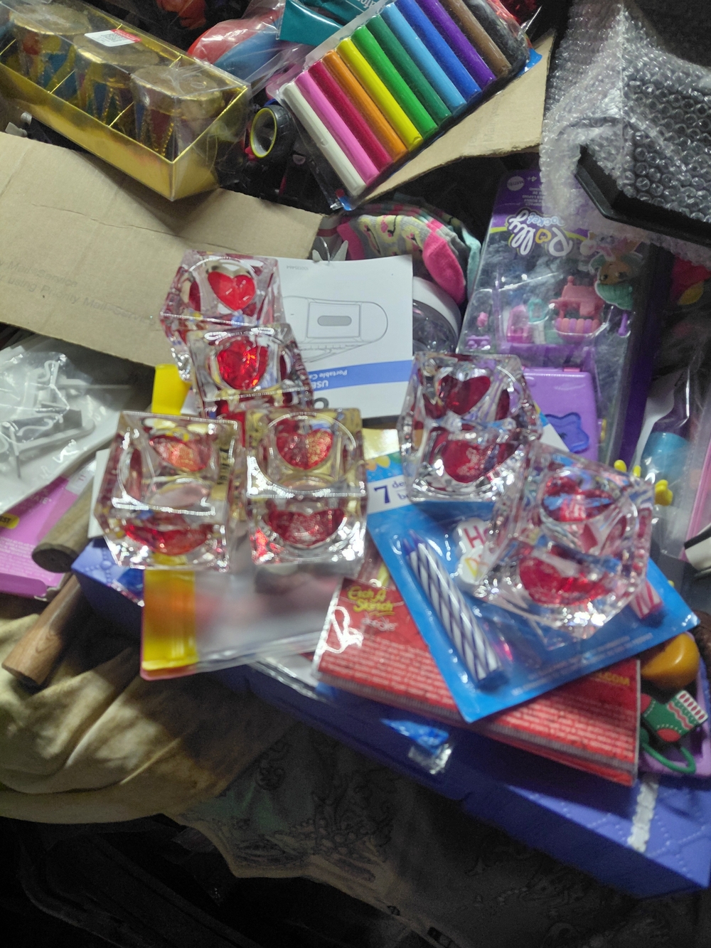 Clear & Red Stained Glass Heart Décor Votive Candler Holder Vintage Y2K lot of 6